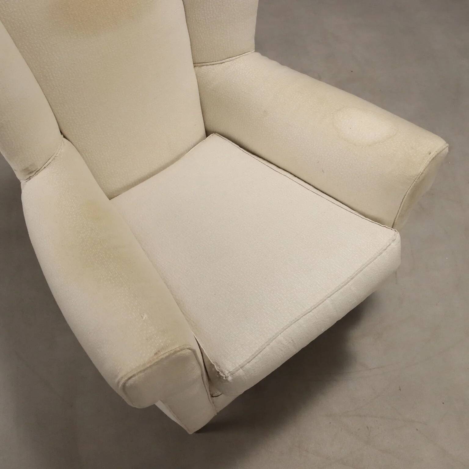 Fauteuil bergère vintage en hêtre et tissu, design années 1950