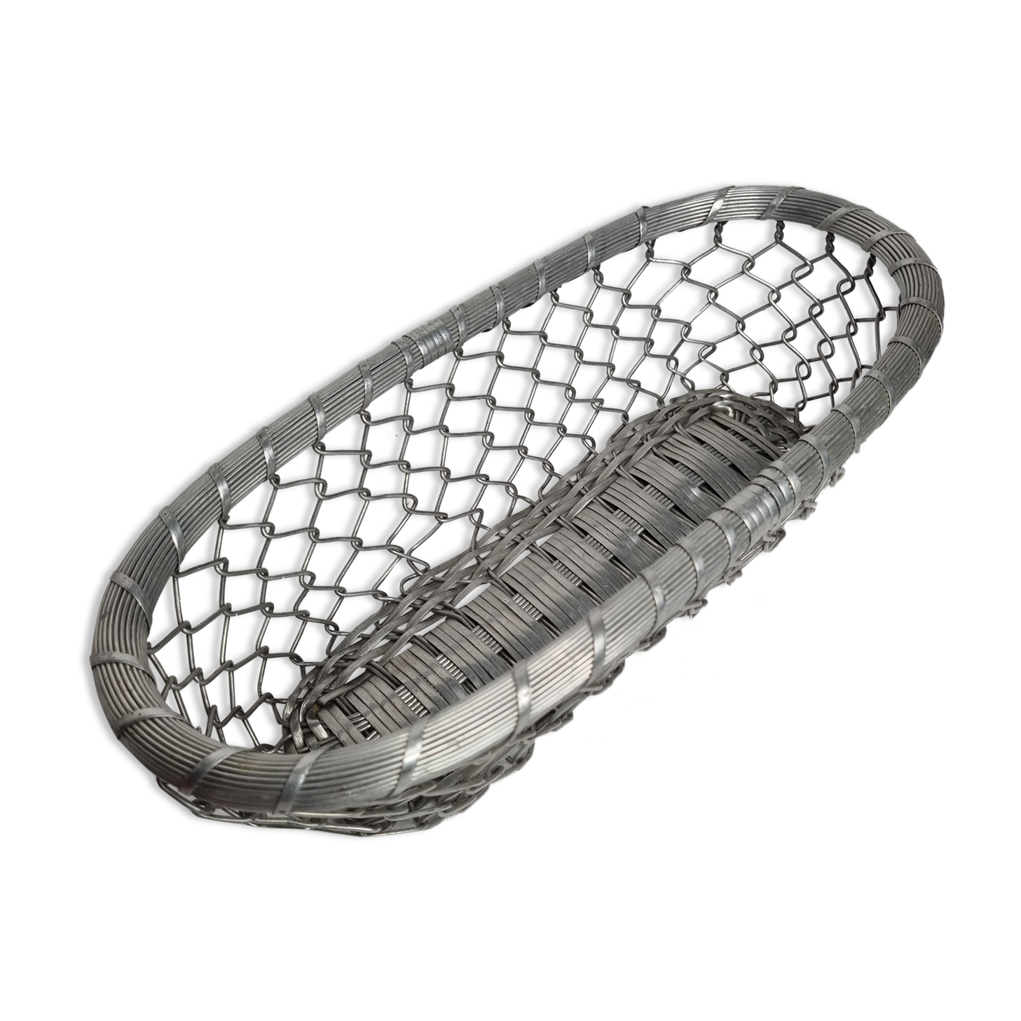 Vintage bread basket in braided metal, 34 cm