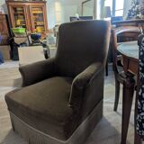 Fauteuil crapaud en velours marron