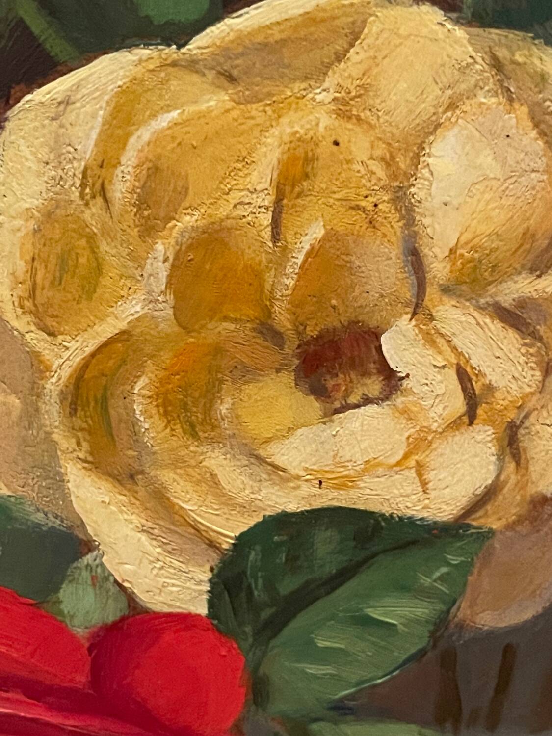 Painting bouquet of roses signed Primo Dolzan