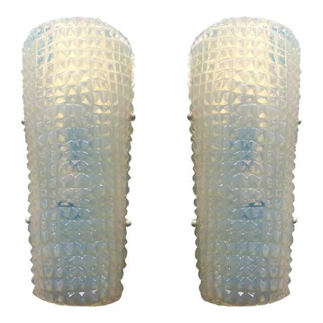Set of Two "Crocodile" Opalino Murano Glass Wall Sconces