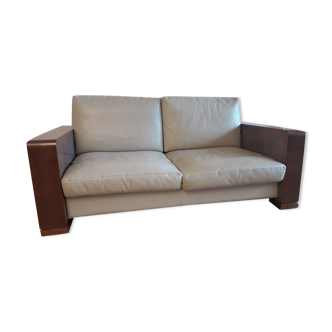 Madison sofa fixed leather and wood Hugues Chevalier