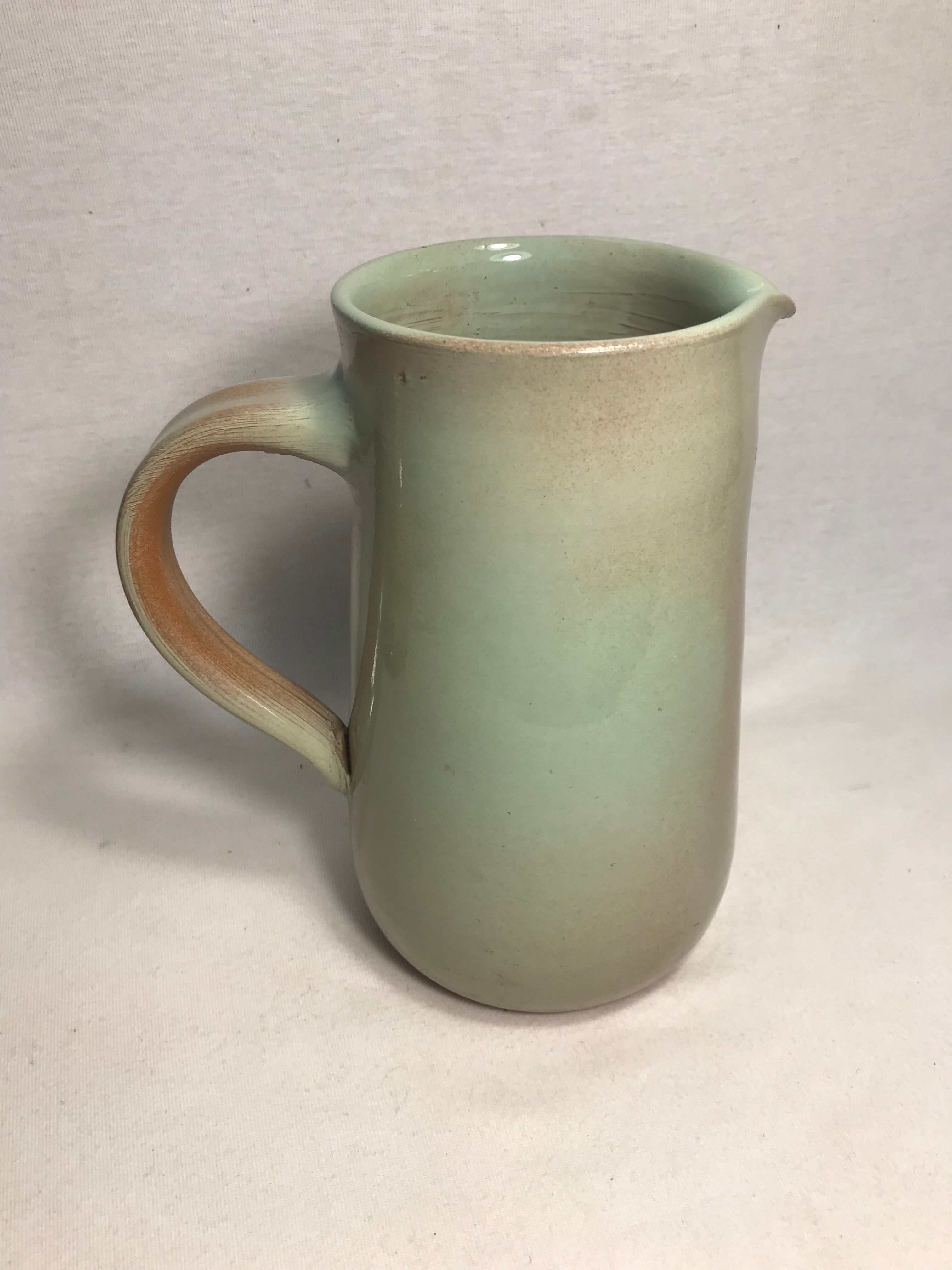 Former pitcher SOULAINES enamelled terracotta green gray decanter Vintage kitchen