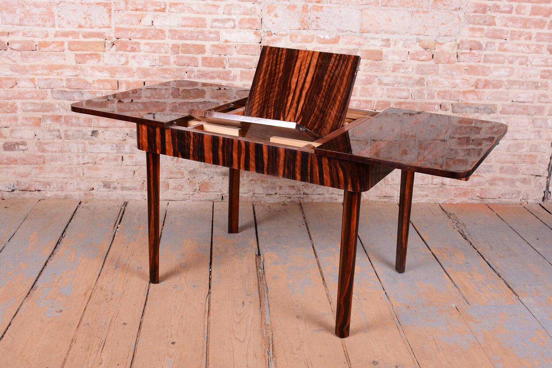 Art Deco Dining Set in Macassar and Leather by Oldřich Liška, Czech, 1920s, Set of 5