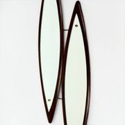Sculptural Double Wall Mirror in Wood and Brass, Italy 1960s