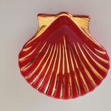 Proceram Aubagne service in red and gilded ceramic shell St Jacques 1950