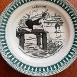 Assiette ancienne à dessert vintage avec dessin et phrase "la natation"