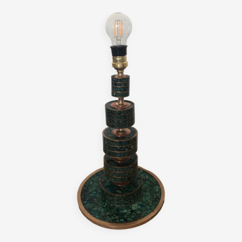 Malachite chrysocolla and brass lamp base