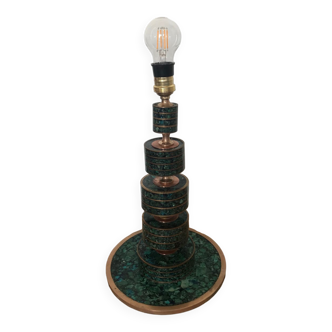 Malachite chrysocolla and brass lamp base