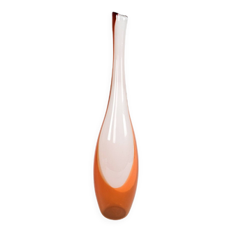 Vase Design néerlandais - Verre Leerdam - design Floris Meydam - - serica - blanc opale - orange - 1953