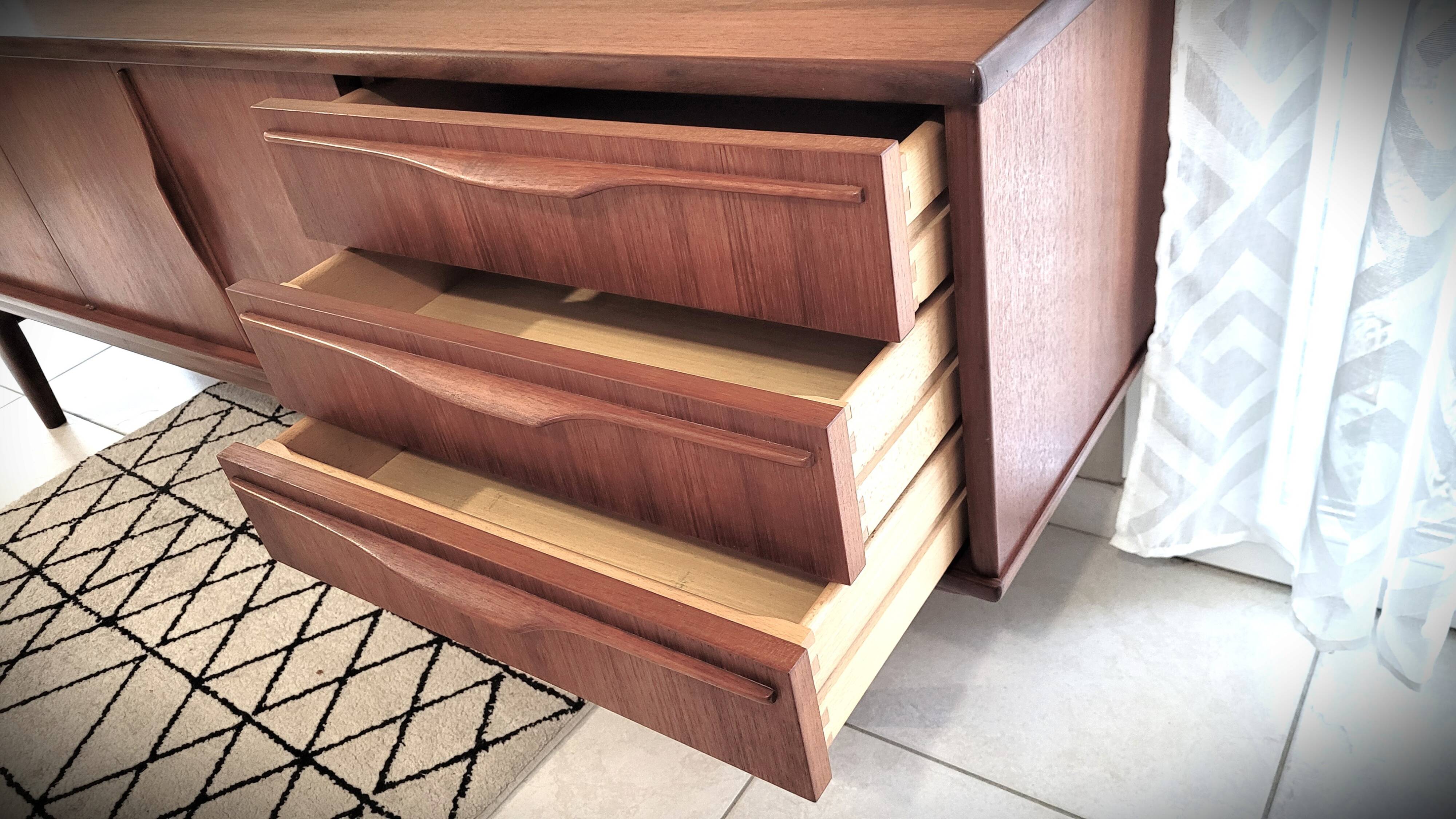 Scandinavian enfilade design in teak from the late 1960s.