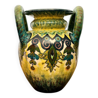 Henriot Quimper polychrome earthenware vase signed Paul Fouillen - Period 194