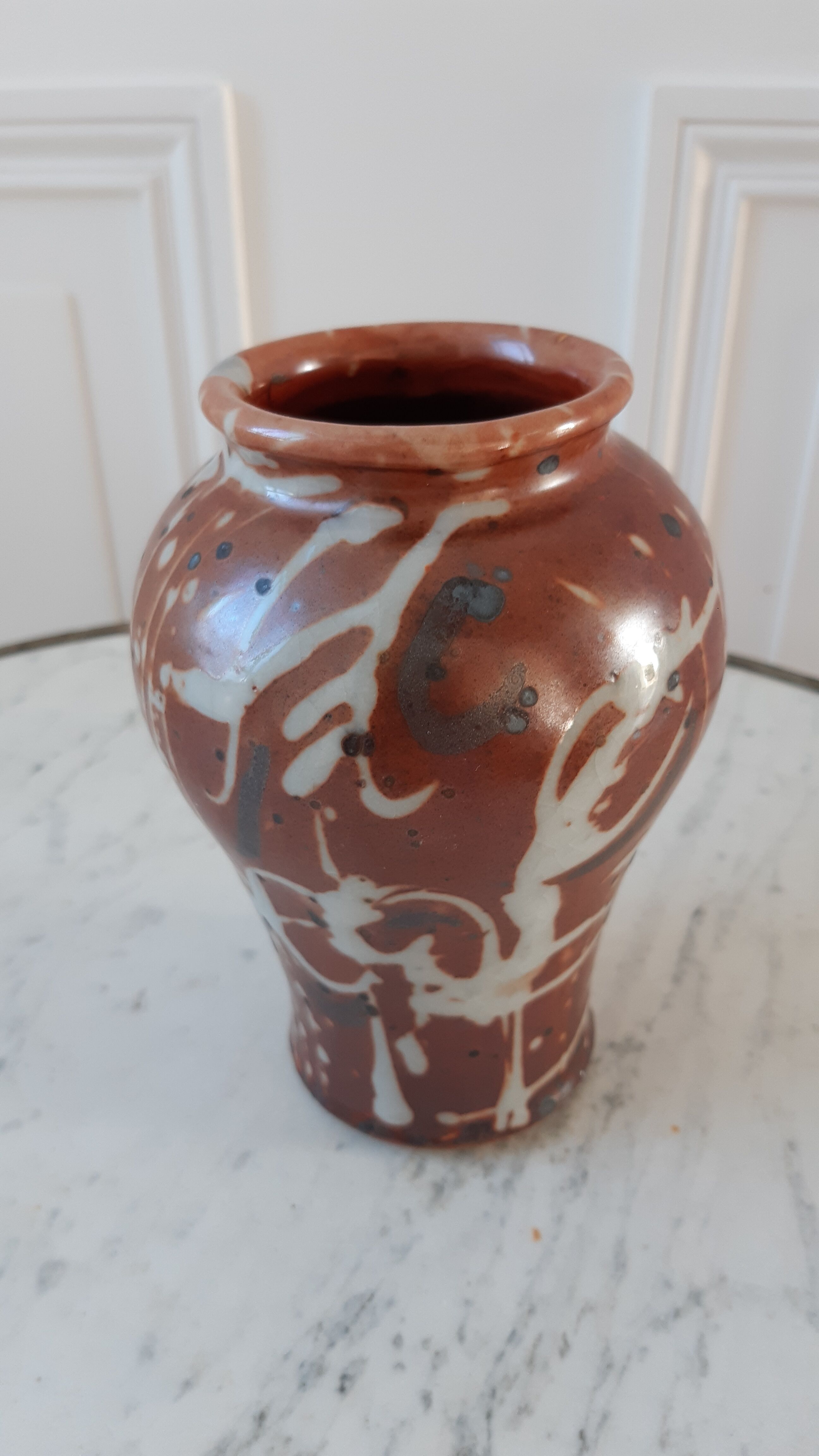 Ceramic vase handmade stoneware 60-70s signed