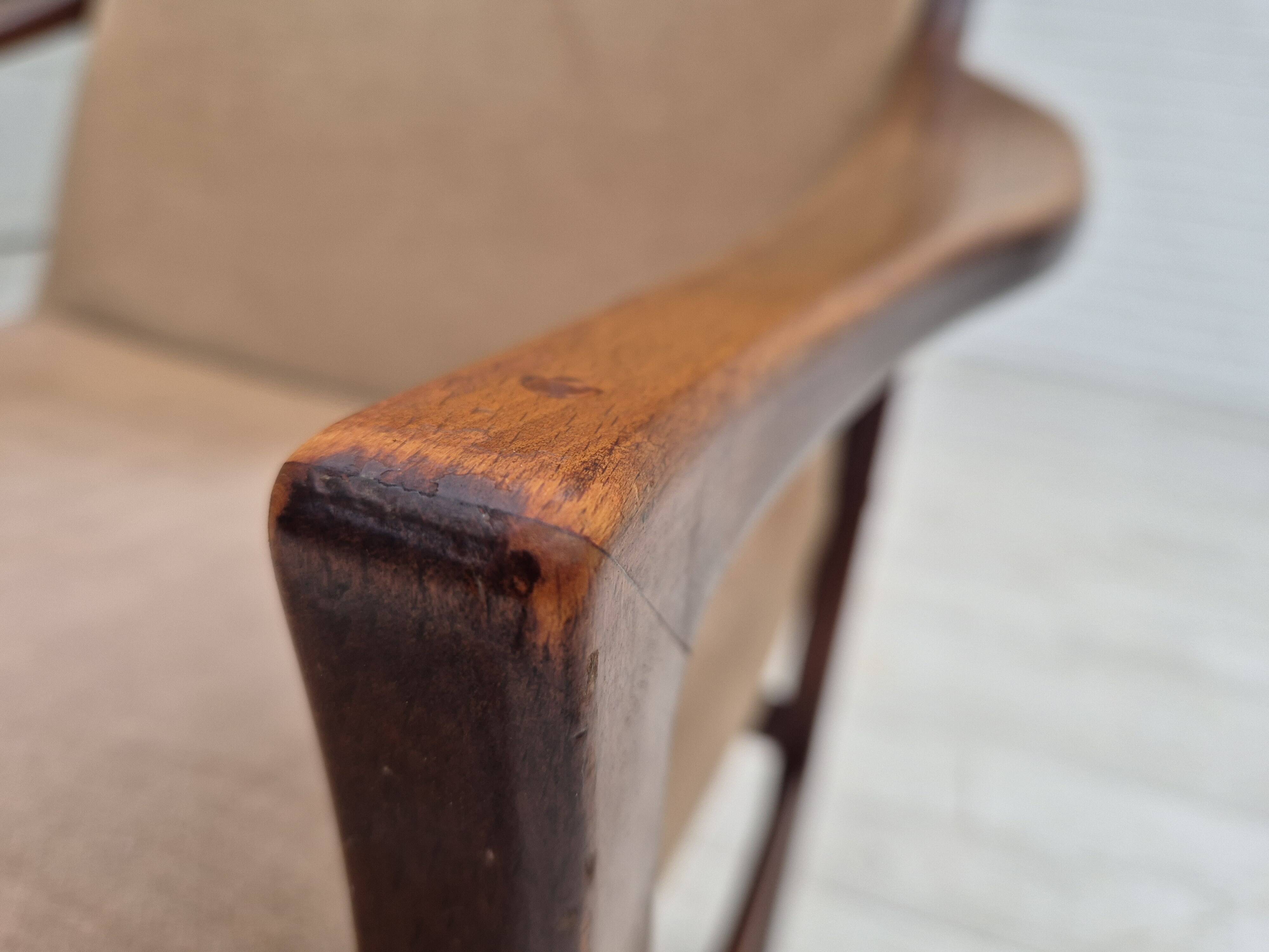 1960s, Scandinavian design, highback armchair, original condition, furniture velour, beech wood.