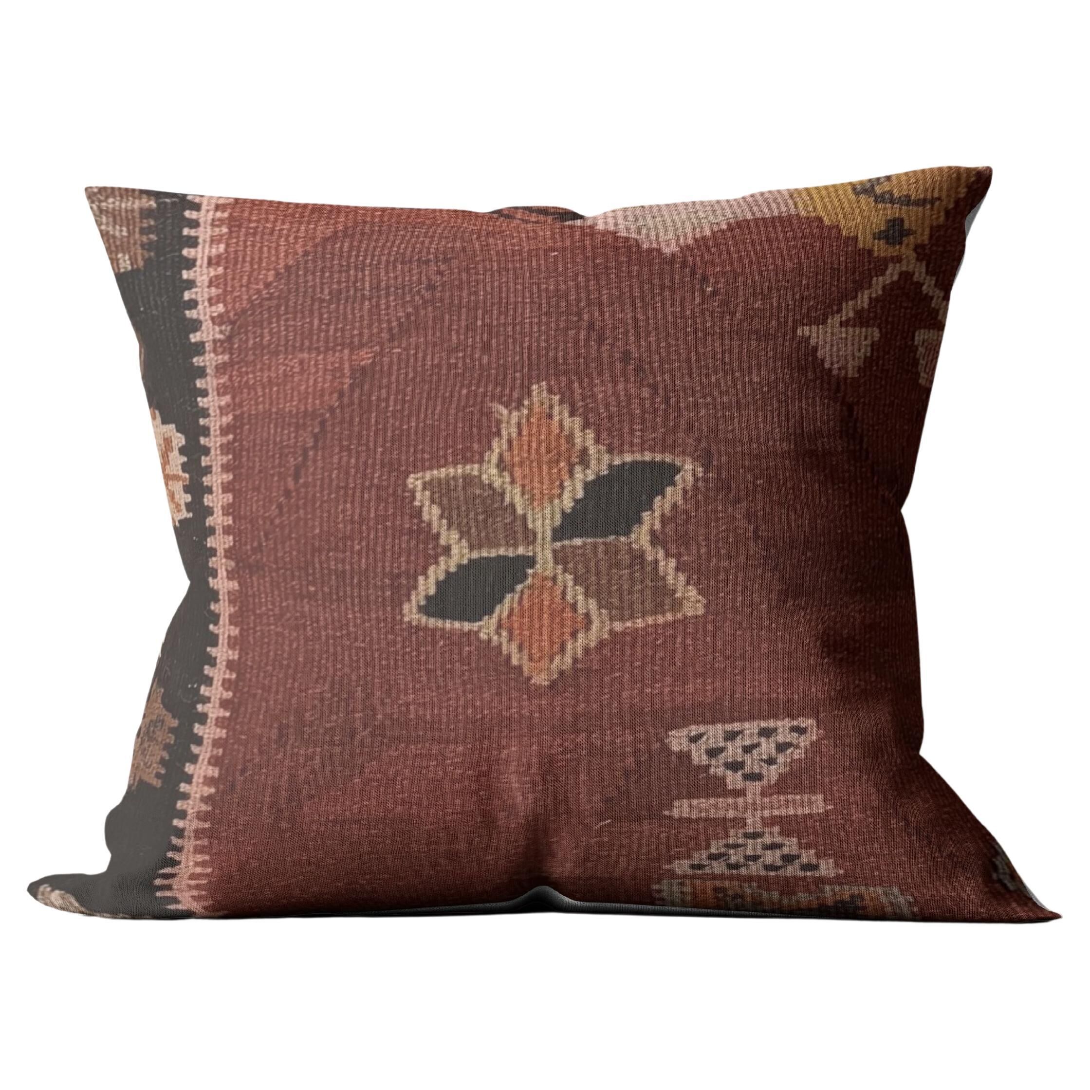 Housse de coussin kilim antique en terracotta et noir, 45x45 cm, housse de coussin tribal