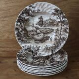 Set of 7 vintage English Staffordshire 'HAYRIDE' soup plates