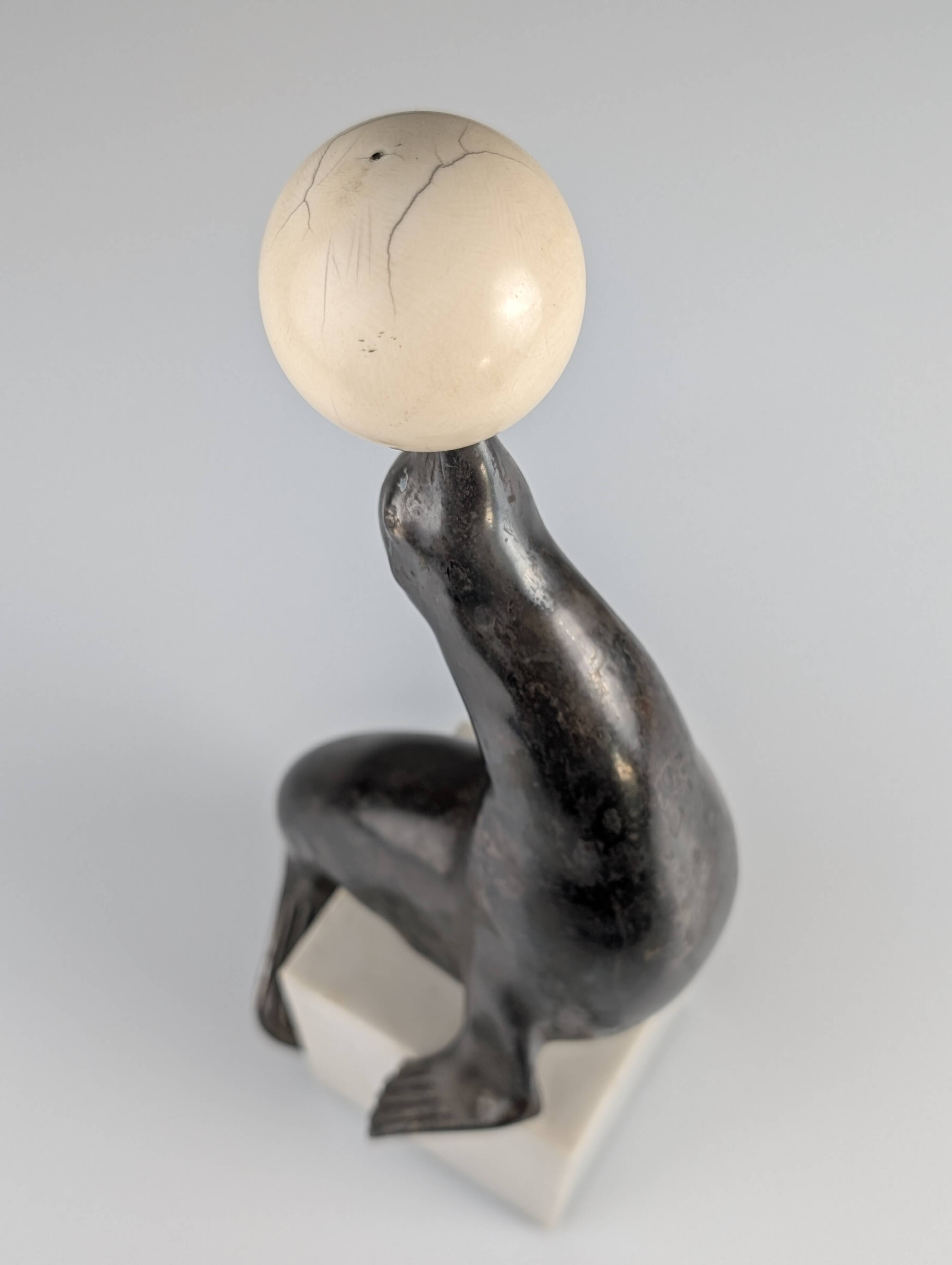 Art Deco Chryselephantine Sculpture Sea Lion att. Marcel-André Bouraine, 1900s