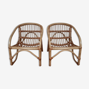 Duo de fauteuils coquille en rotin pour enfants