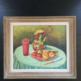 Tableau nature morte pichet et fruits