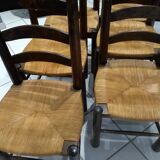 Suite of 6 brutalist straw chairs, 1940s