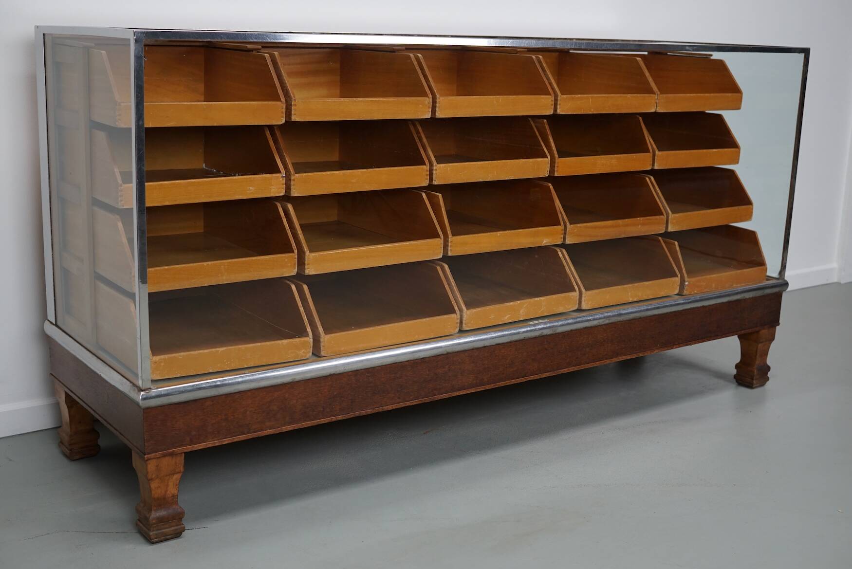 Vintage British maple & oak haberdashery cabinet or shop counter, 1930s