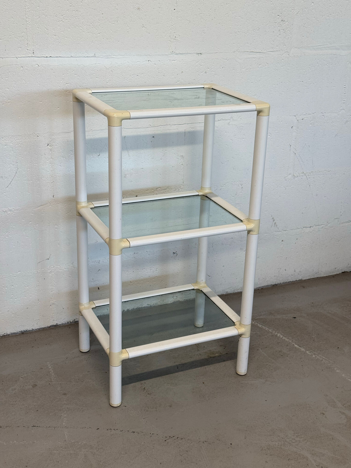 Small 3-Tier Shelf – White & Glass, Space Age Style