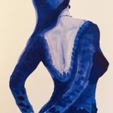 Monochrome indigo watercolour portrait of a woman "the indigo dress"