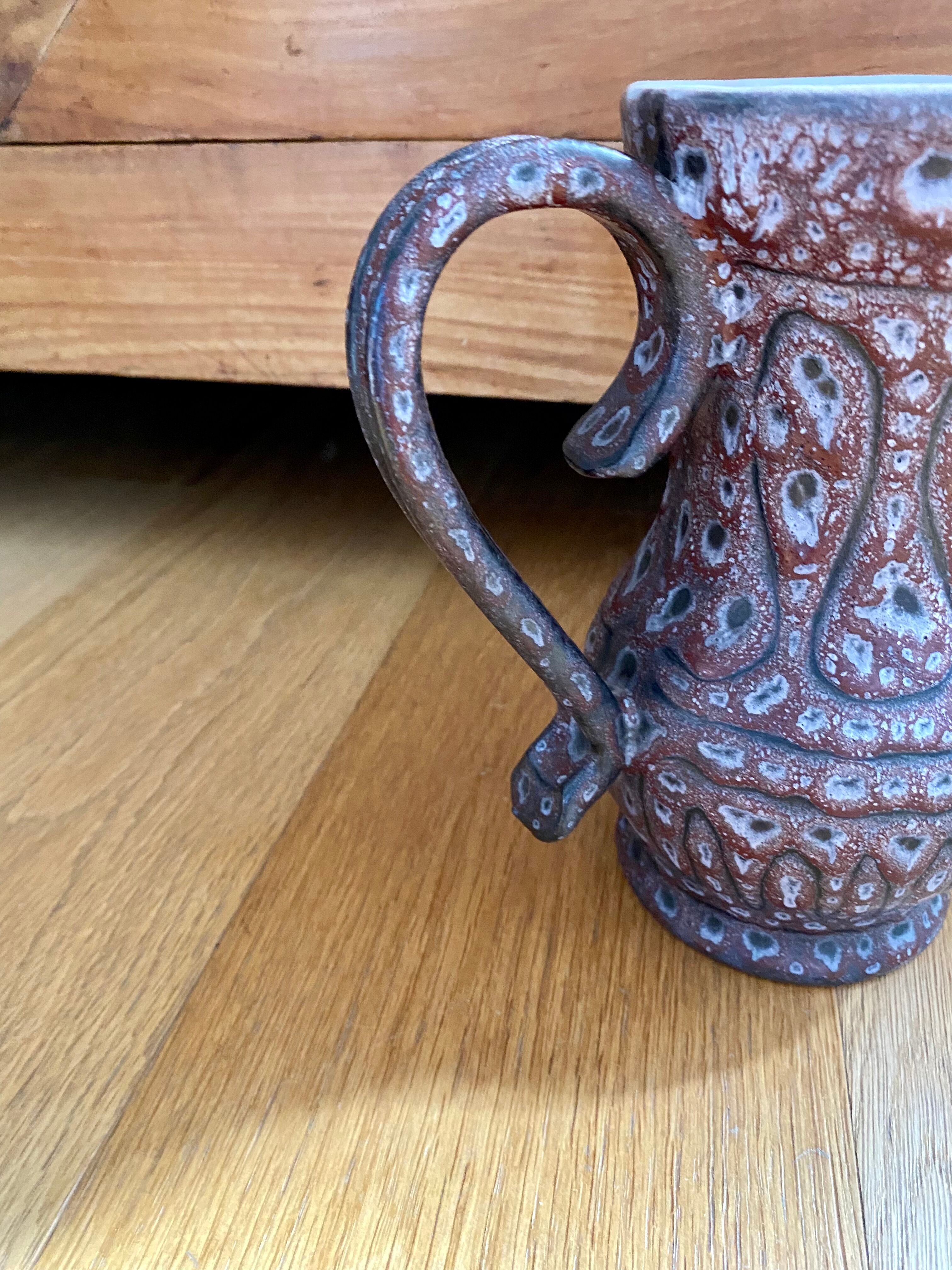 Pitcher Jean Austruy ceramic Vallauris burgundy