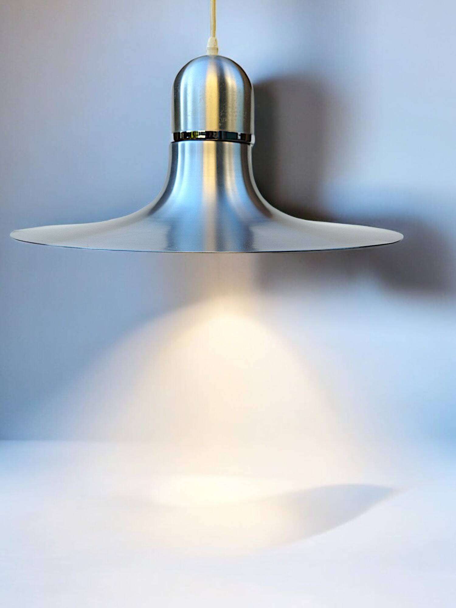 Large vintage space age 1970 aluminum pendant light L