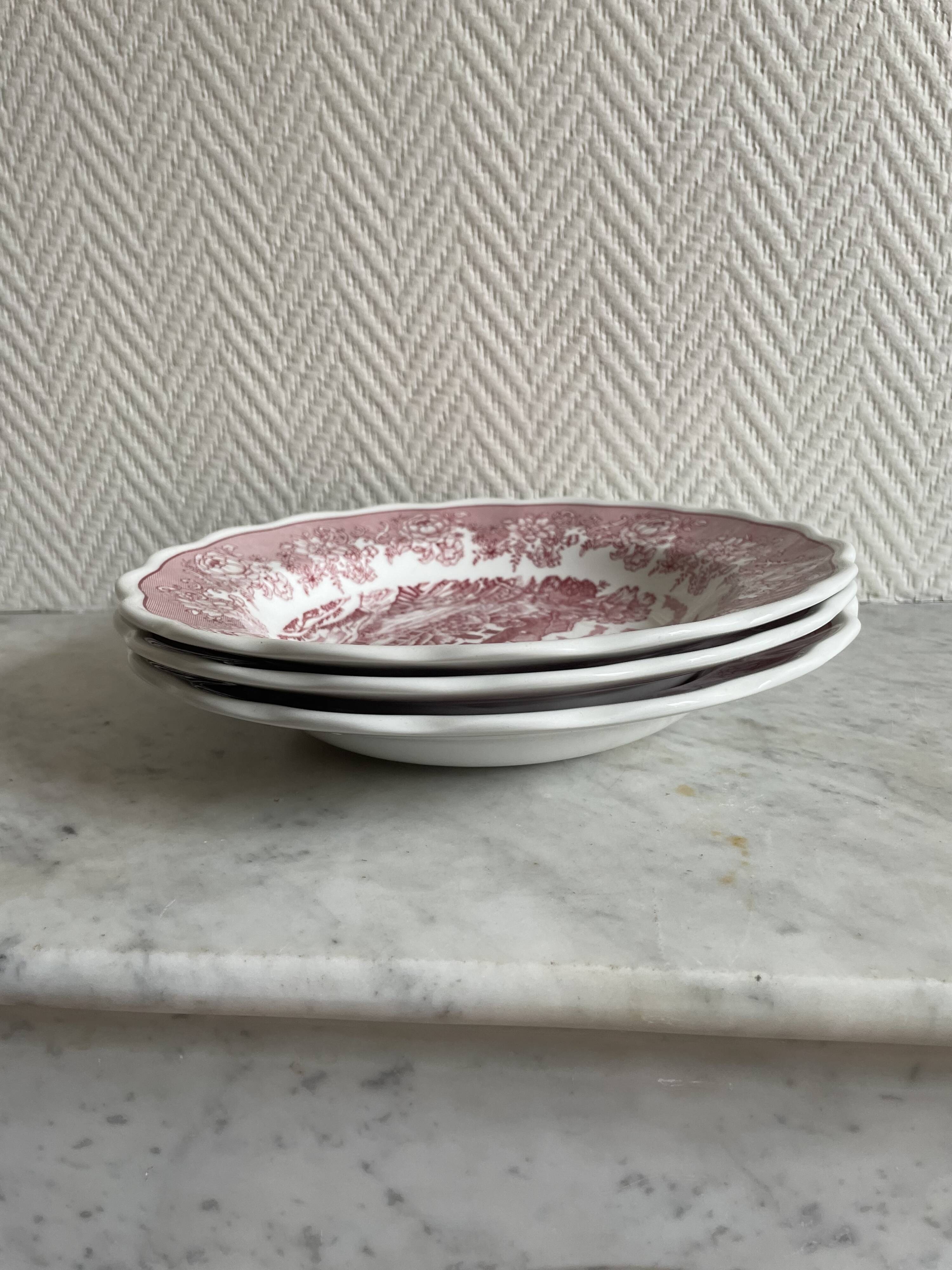 Set of three pink soup plates Fontebasso Made in Italy