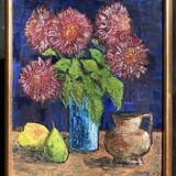 Huile sur toile fleurs fruits signé daté 1967
