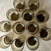 Large vintage orangeade service with smoky glass, country decor from the 70s - 14 pieces.