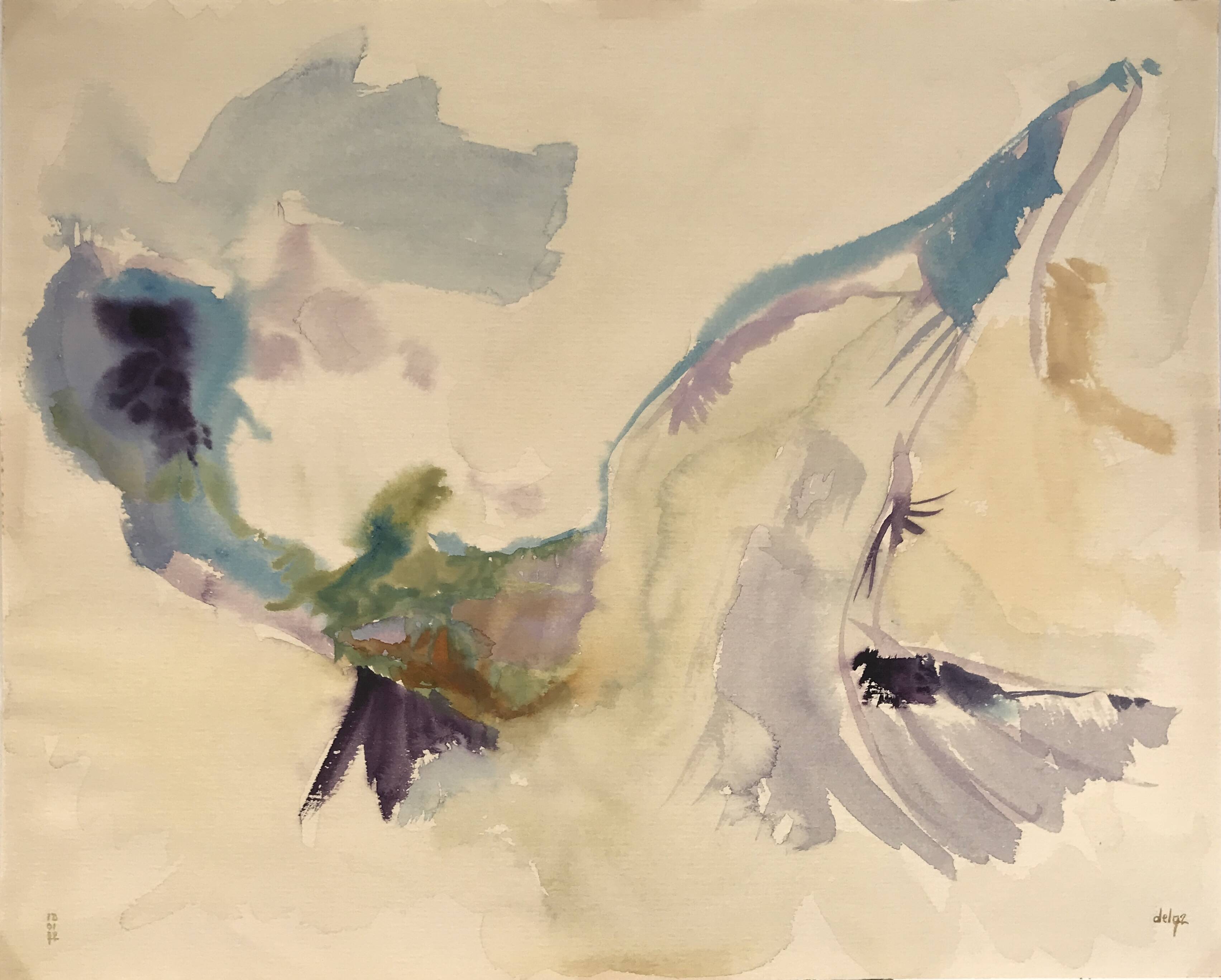 Aquarelle sur papier signée au pinceau Hervé Delatouche sans titre, 1972