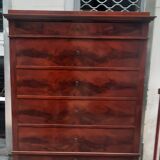 Flamed mahogany chest of drawers with 6 drawers