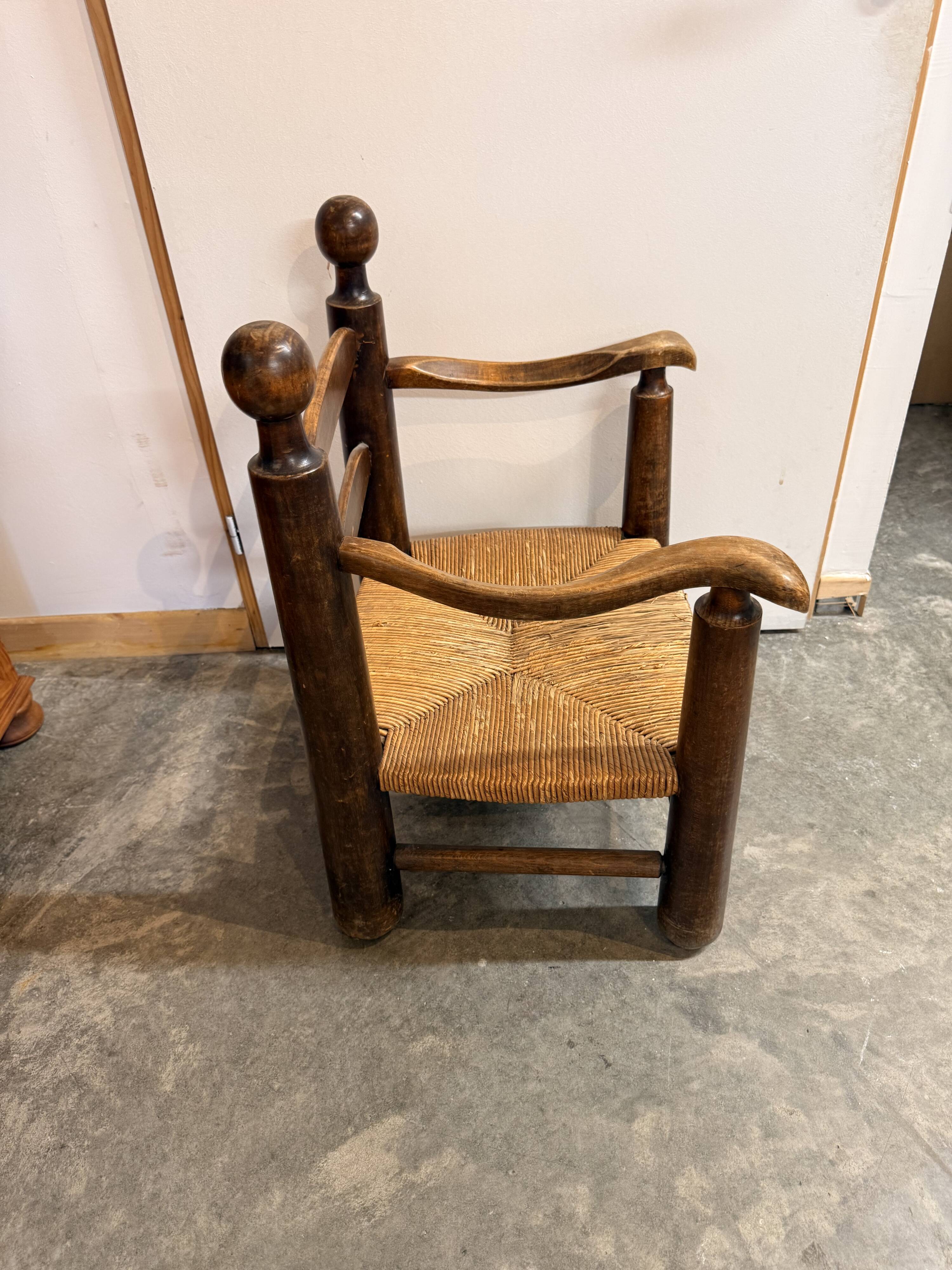 Fauteuil paillé rustique en chêne massif – Style campagne