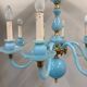 Statement French blue opaline glass chandelier with brass accents, 1960s