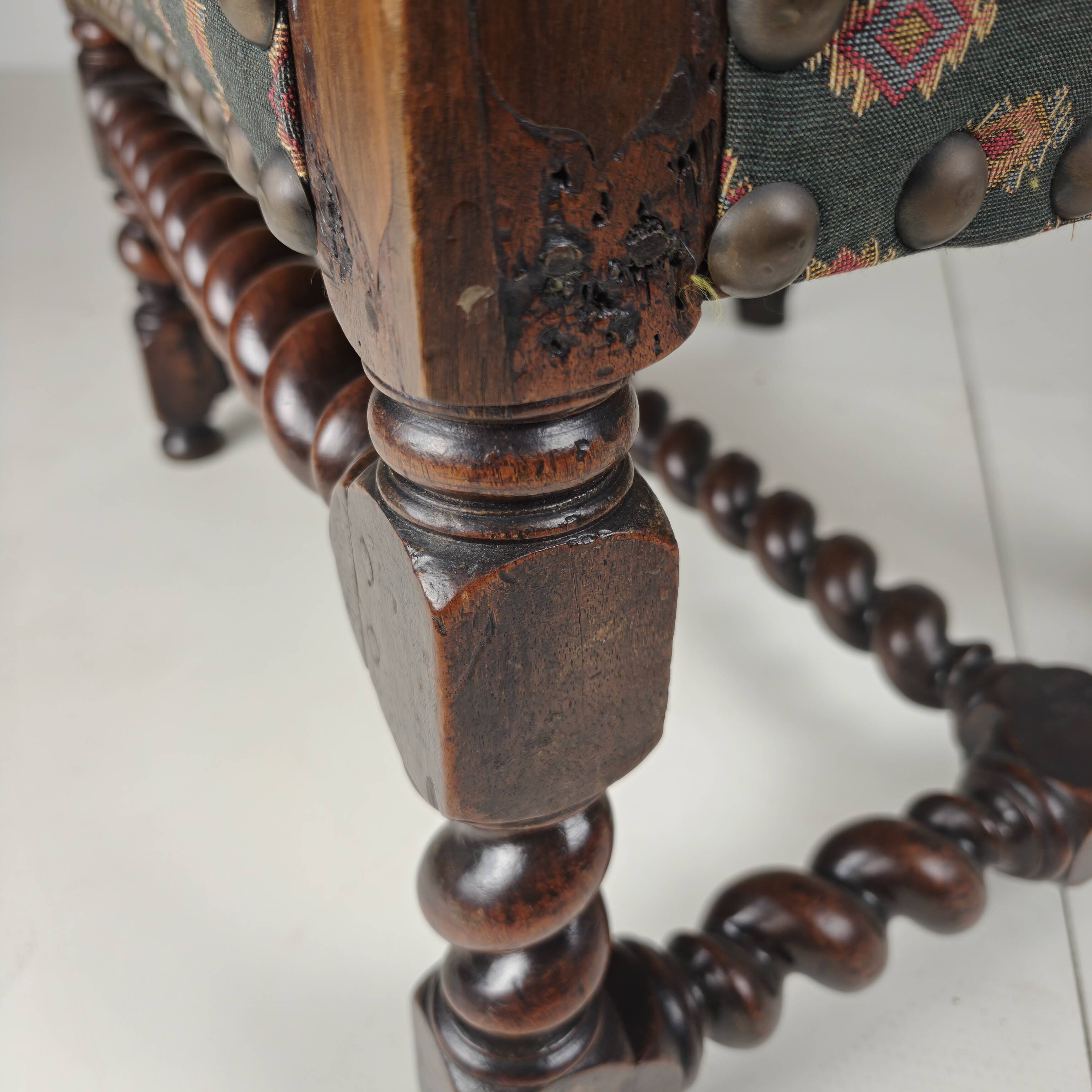 English Barley Twist Library Armchair in Dark Oak, circa 1700