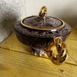 Sucrier en céramique Vallauris bordeaux et dorée par Marius Giuge