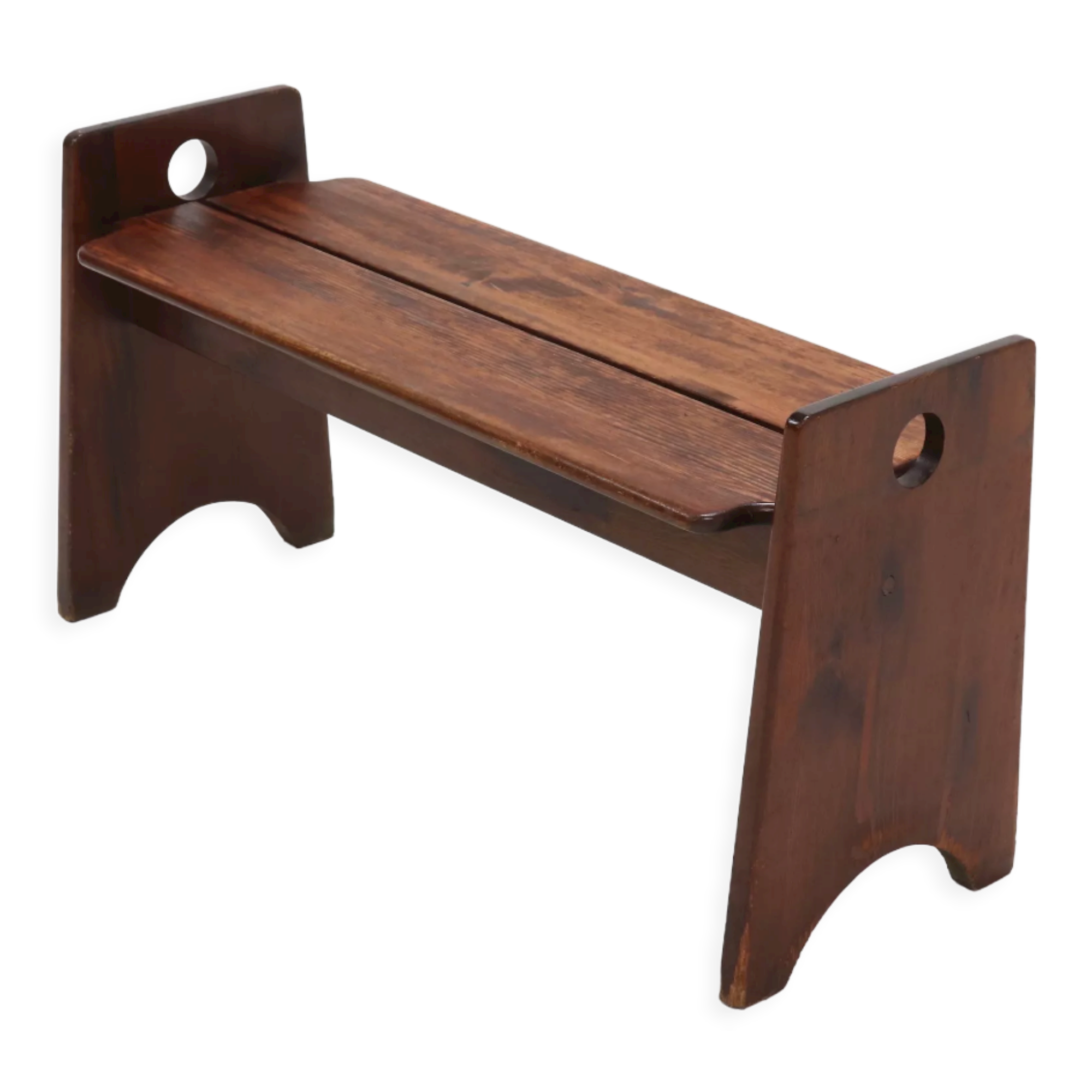 Wabi Sabi Style Stained Wooden Bench 1960s