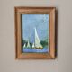 Old acrylic painting on canvas sailboats boats seaside
