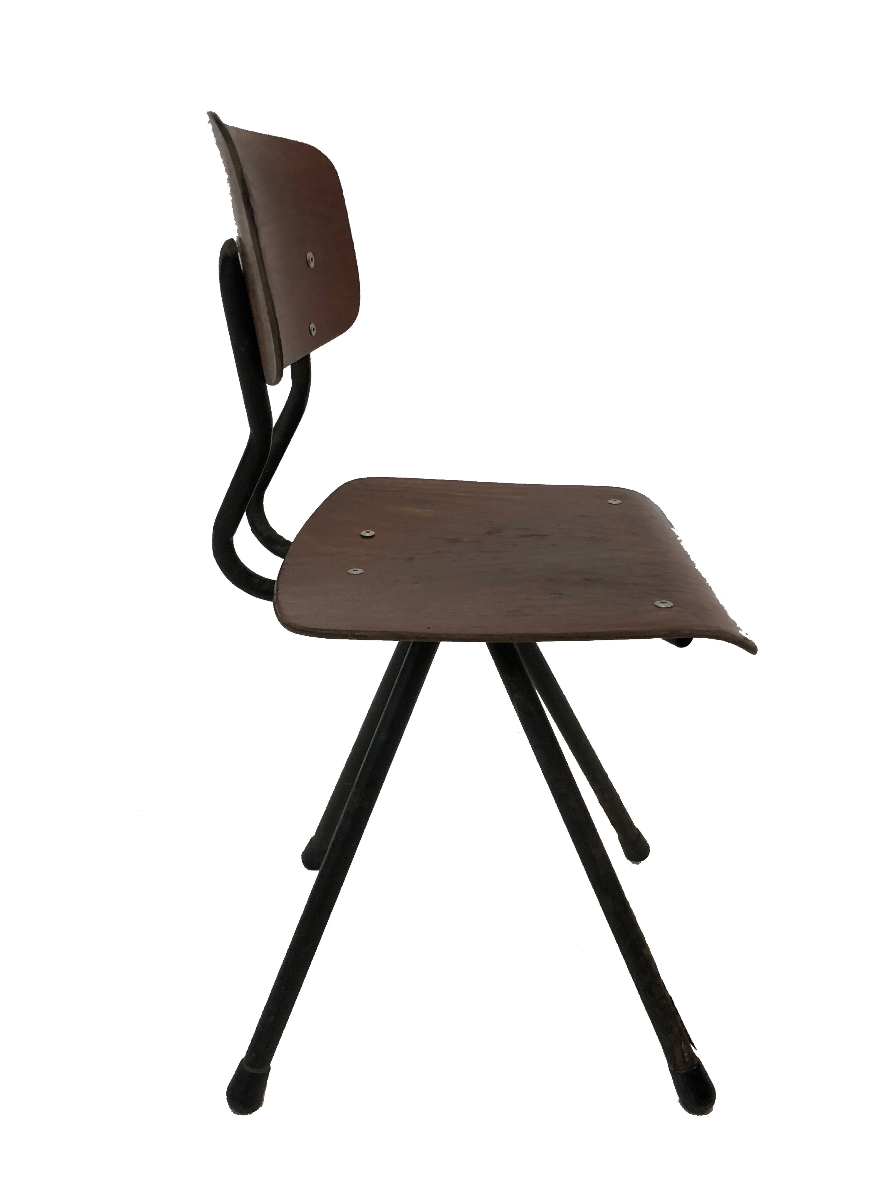 Vintage industrial children's chair, school chair, Dutch design