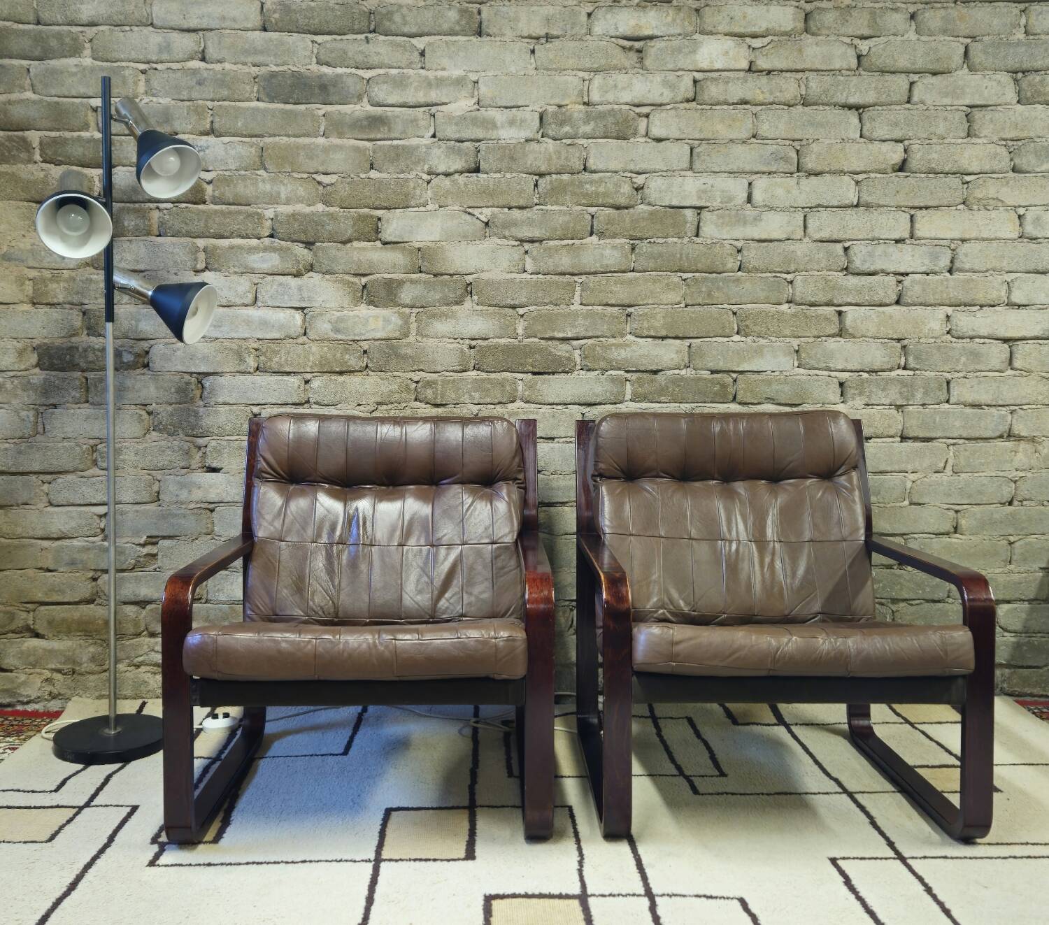 Pair of vintage 1970s faux leather armchairs