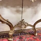 Important console table with a curved shape + Louis XV style mirror in gilded and silvered wood.