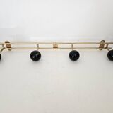 Vintage brass coat rack with black wooden ball (4 hooks)