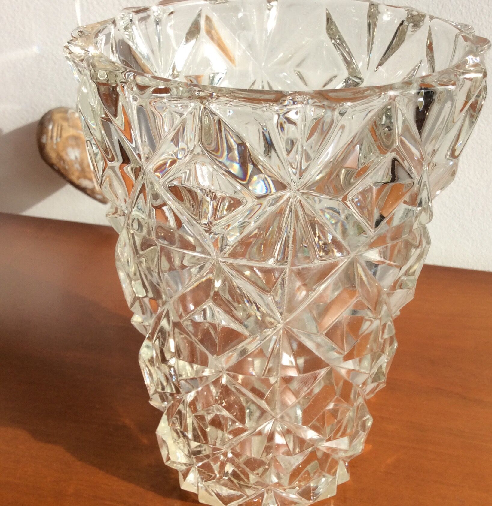 Thick glass vase geometric facet - vintage