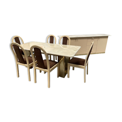 Ensemble salle à manger vintage 1970’ / table chaise et enfilade bois