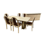 Vintage 1970s dining room set / wooden table, chair and sideboard