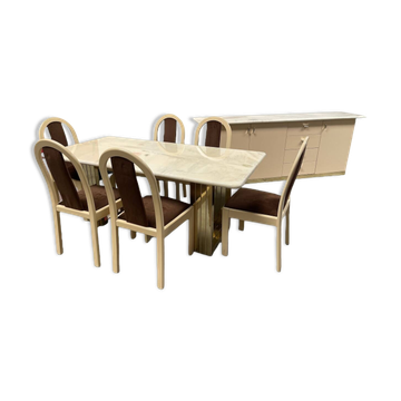 Vintage 1970s dining room set / table, chairs, and wooden sideboard
