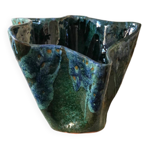 Vase Sculpture émaillé - bleu vert
