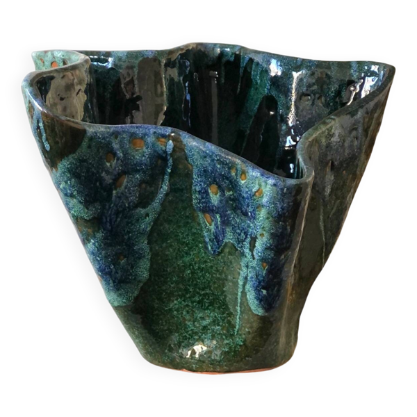 Vase Sculpture émaillé vert / bleu — Beyit